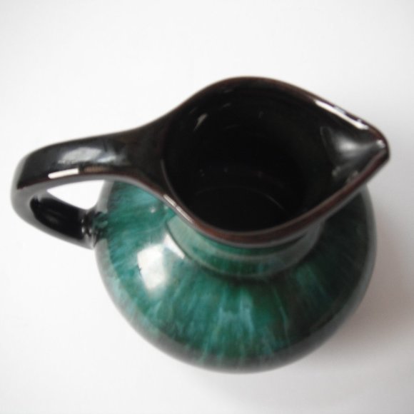 Vintage Blue Mountain Pottery Canada Pitcher Vase Green Black Drip Glaze 4" Tall - Picture 4 of 9